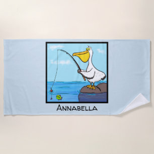 Funny Fish Pelican Cartoon Strandtuch