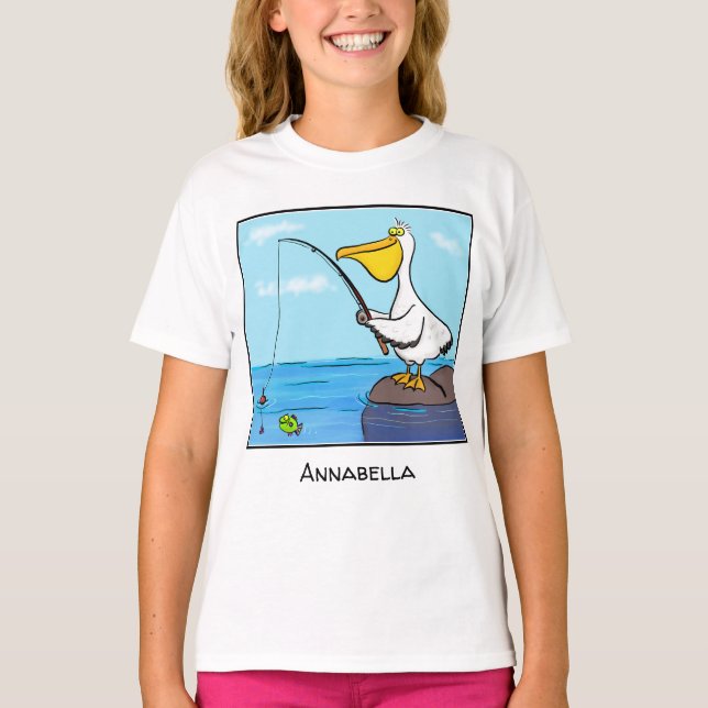 Funny Fish Pelican Cartoon T-Shirt (Vorderseite)