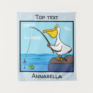 Funny Fish Pelican Cartoon Wandteppich