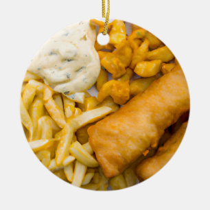Funny Fish Puff Weihnachten Fische und Chips Keramik Ornament