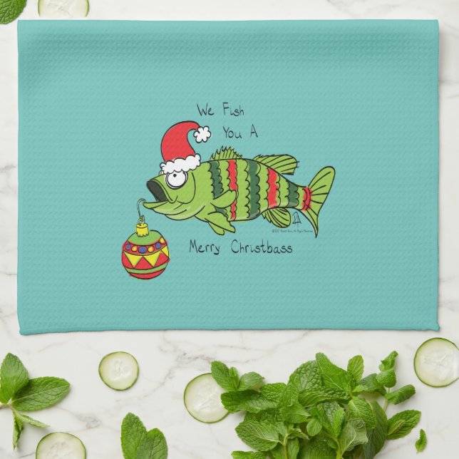 Funny Fish Weihnachtsbass Fischen Niedlicher Carto Geschirrtuch (Gefaltet)
