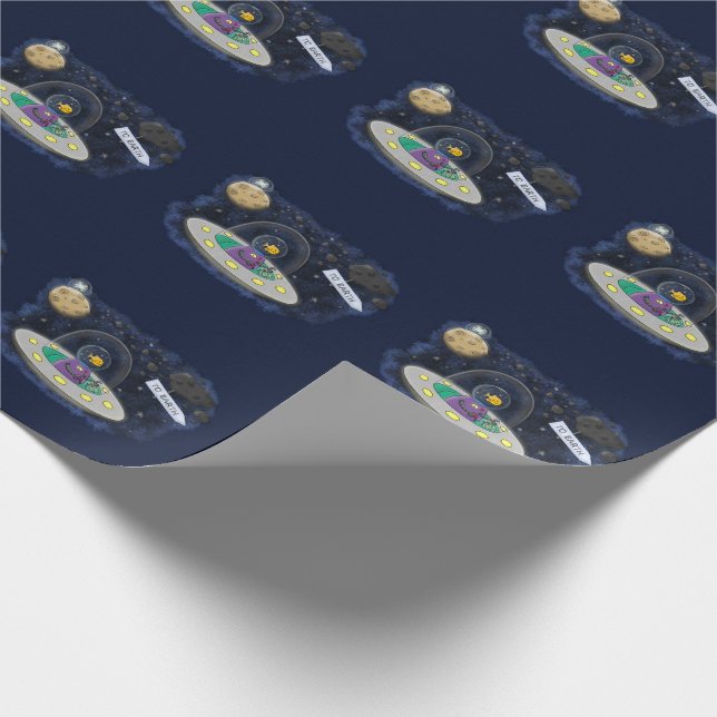Funny Fish Weltraumschiff Cartoon Illustration Geschenkpapier (Ecke)
