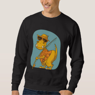 Funny Fisherman Dinosaurier Cartoon Design Sweatshirt