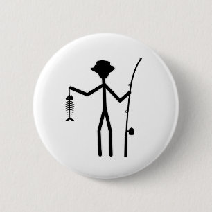 Funny Fisherman Strichmännchen Holding Fisch Knoch Button