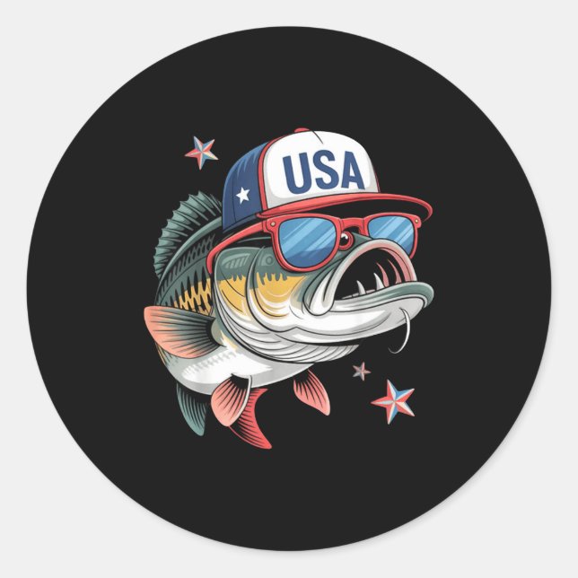 Funny Fishing &amp; Fisherman Gift American Flag  Runder Aufkleber (Vorderseite)