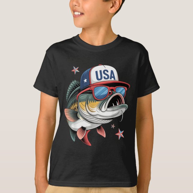 Funny Fishing &amp; Fisherman Gift American Flag  T-Shirt (Vorderseite)