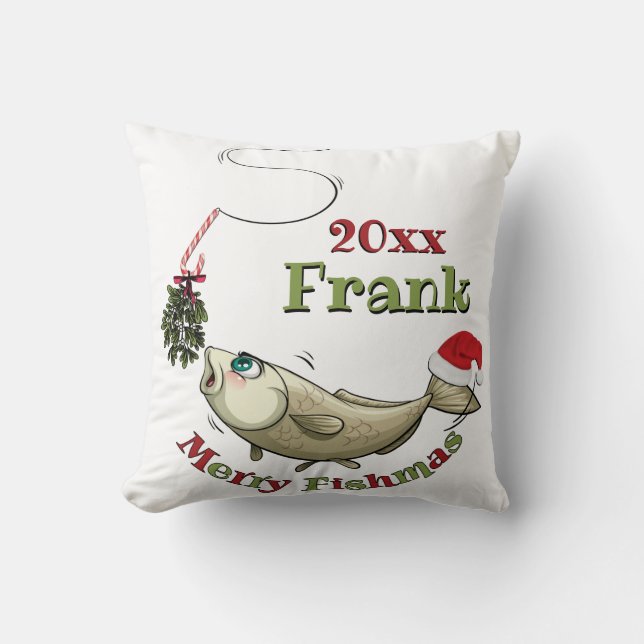 Funny Fishing Christmas - Merry Fishmas Mistletoe Kissen (Vorderseite)
