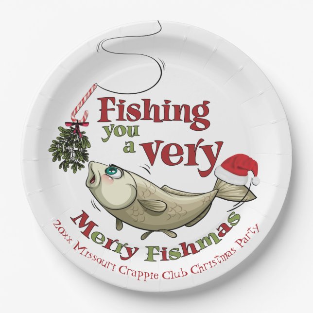 Funny Fishing Christmas - Merry Fishmas Mistletoe Pappteller (Vorderseite)