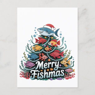 Funny Fishing Christmas Tree Fish Fisher Lover Einladungspostkarte