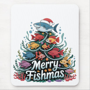 Funny Fishing Christmas Tree Fish Fisher Lover Mousepad