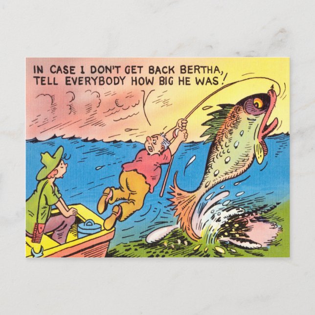 Funny Fishing Fisherman Postcard Fish Cartoon Postkarte (Vorderseite)