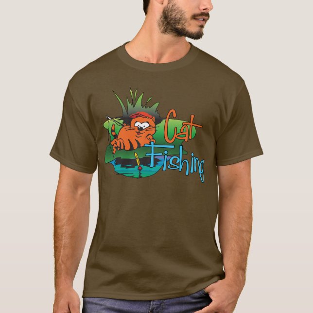 Funny Fishing - Katzenfischerei T-Shirt (Vorderseite)