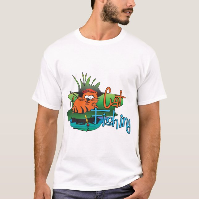 Funny Fishing - Katzenfischerei T-Shirt (Vorderseite)