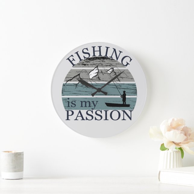 Funny Fishing Sprichwort Große Wanduhr (Zuhause)