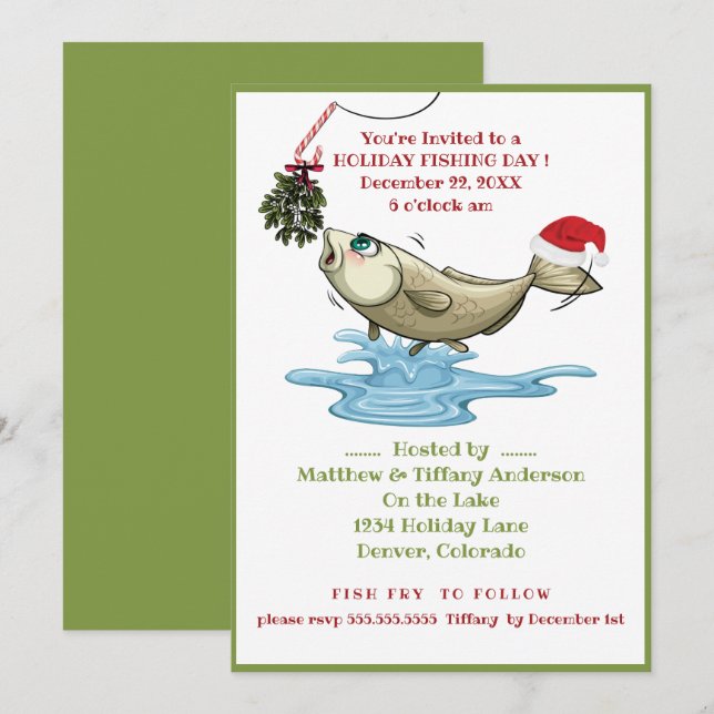 Funny Fishing Weihnachts-Party Einladung (Vorne/Hinten)