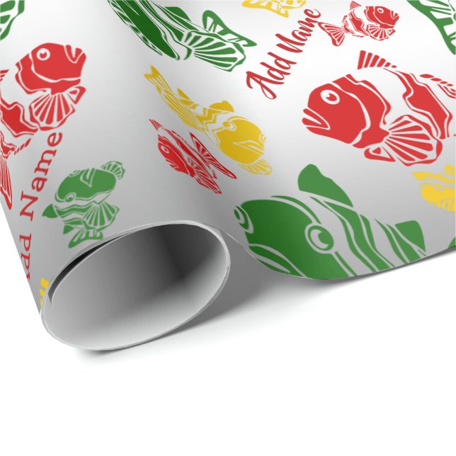 Funny Fishmas Stencil hinzufügen Name und Nachrich Geschenkpapier (Rolleneckpunkt)