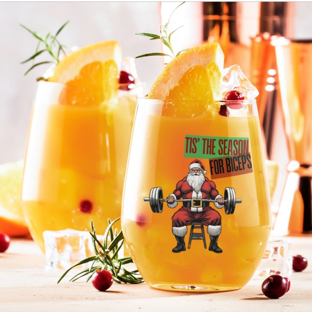 Funny Fitness Christmas Bicep Curls Barbell Weinglas Ohne Stiel (Funny Festive Santa Gym Christmas Wine Glass)