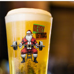 Funny Fitness Christmas Liftmas Barbell Santa Beer Glas<br><div class="desc">Fröhliche Weihnachtsfeiern - das festliche Weihnachtsbierglas ist eine lustige Weihnachtsgrüße der Fitness und das ideale Geschenk für Trainer oder Gymnastikpartner in Ihrem Leben. Dieses Shirt verfügt über ein super starkes und passendes Santa Claus, das einen Barbell hochzieht, komplett geschluckt. Der Weihnachtsmann, die fröhliche und faule Figur, die für die Lieferung...</div>