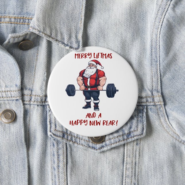 Funny Fitness Christmas Liftmas Barbell Santa Button (Beispiel)