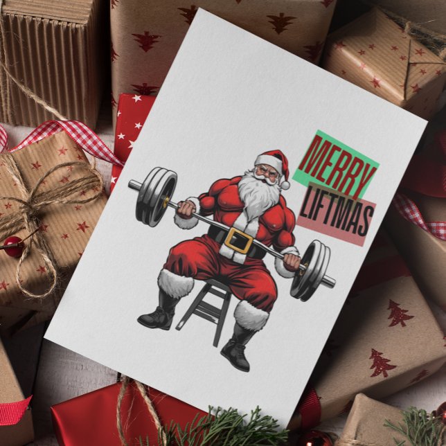 Funny Fitness Christmas Liftmas Barbell Santa Dankeskarte (Merry Liftmas! Christmas Fitness Greeting Card)