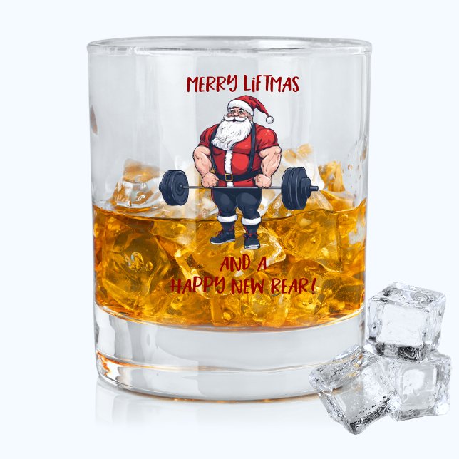 Funny Fitness Christmas Liftmas Barbell Santa Pun Whiskyglas (Merry Liftmas Funny Christmas Santa Gym Barbell Workout Whiskey Glass)
