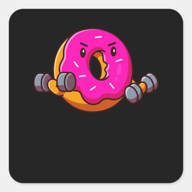Funny Fitness Donut Workout Weightlifter Quadratischer Aufkleber (Vorderseite)