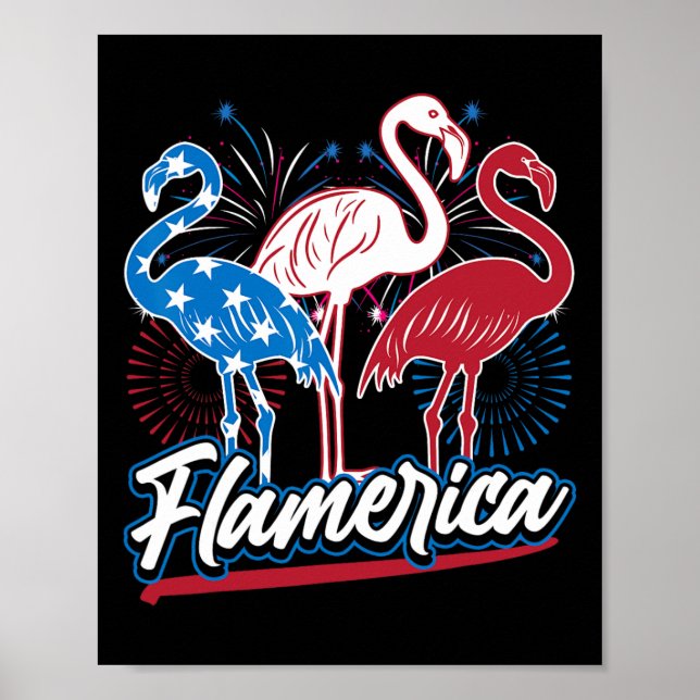 Funny Flamingo 4. Juli Patriotische amerikanische  Poster (Vorne)