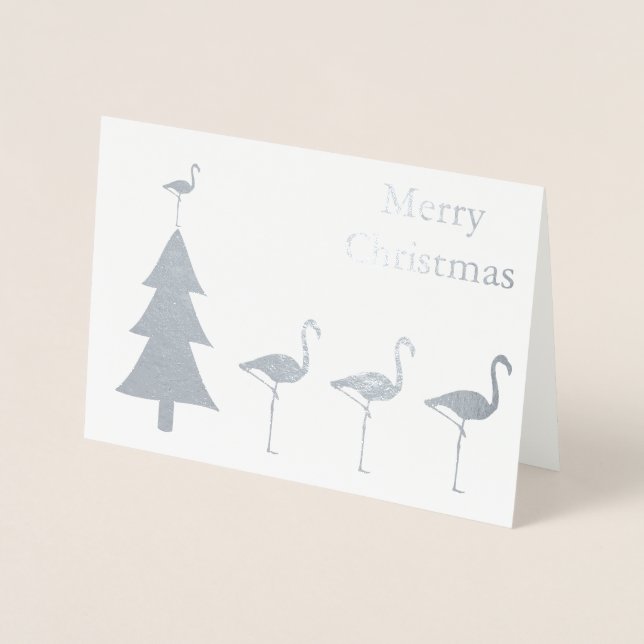 Funny Flamingo Christmas Folienkarte (Vorderseite)