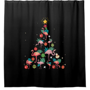 Funny Flamingo Christmas Tree Duschvorhang