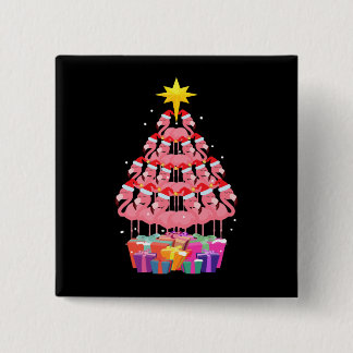 Funny Flamingo Christmas TreeGift T-Shirt Button