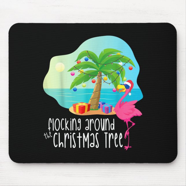 Funny Flamingo Flocking Around The Christmas Tree  Mousepad (Vorne)