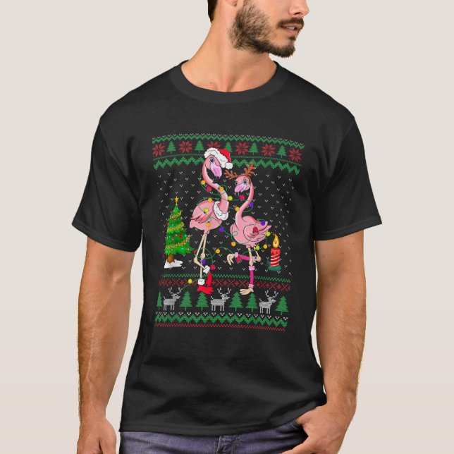 Funny Flamingo Lights gequetscht Ugly Sweater Chri T-Shirt (Vorderseite)