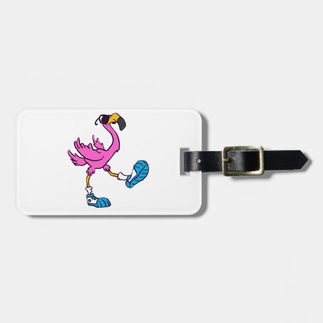Funny Flamingo mit Sonnenbrille | Farbe wählen Gepäckanhänger (Vorderseite horizontal)