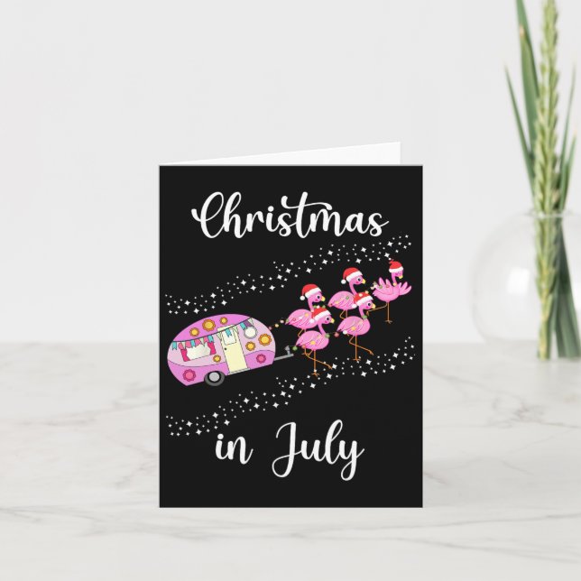 Funny Flamingo Pink Retro Camping Weihnachten Karte (Vorderseite)