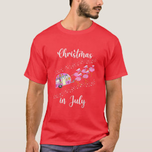 Funny Flamingo Pink Retro Camping Weihnachten T-Shirt