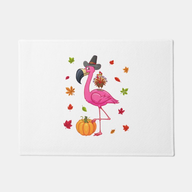 Funny Flamingo Turkey Erntedank Pumpkin Fußmatte (Vorderseite)