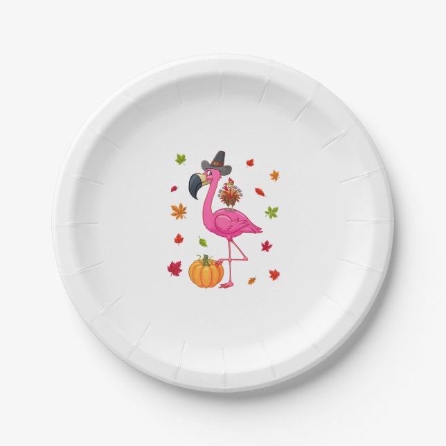 Funny Flamingo Turkey Erntedank Pumpkin Pappteller (Vorderseite)