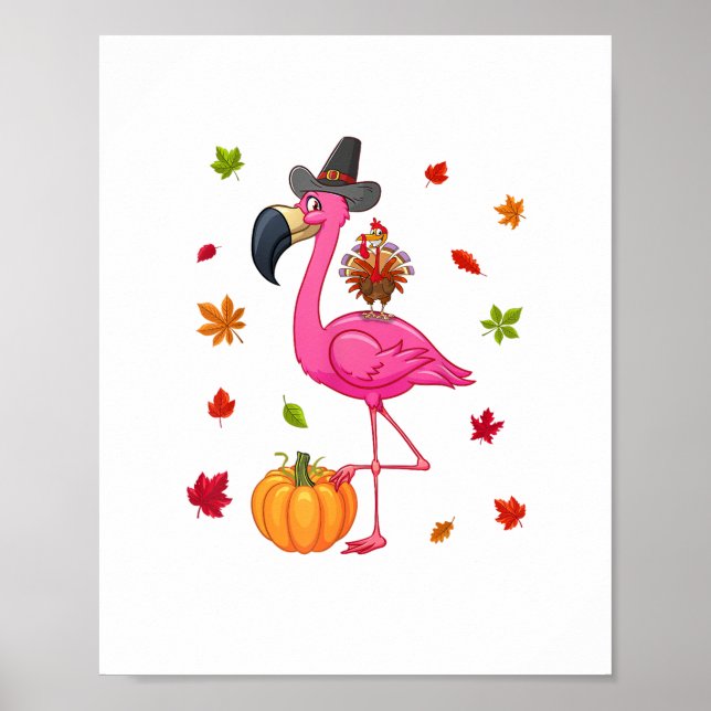 Funny Flamingo Turkey Erntedank Pumpkin Poster (Vorne)