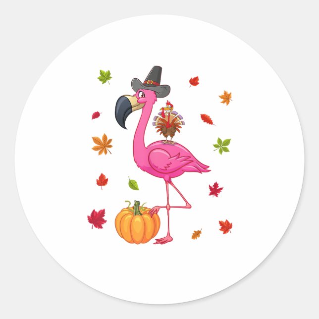 Funny Flamingo Turkey Erntedank Pumpkin Runder Aufkleber (Vorderseite)