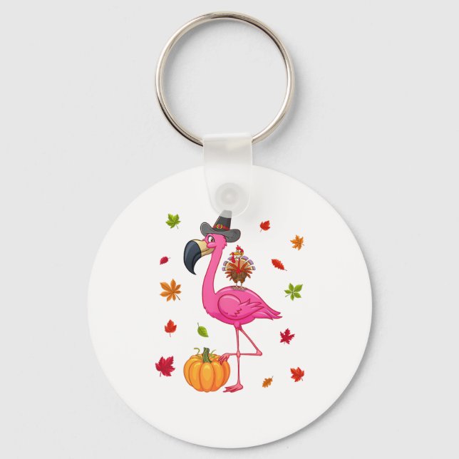 Funny Flamingo Turkey Erntedank Pumpkin Schlüsselanhänger (Vorderseite)