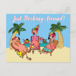 Funny Flamingos on Beach Vacation Illustration Postkarte