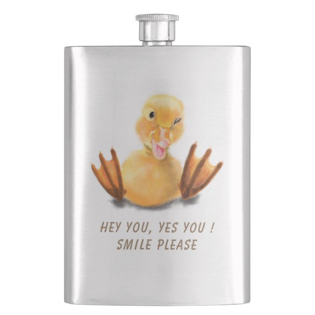 Funny Flask with Happy Duck - Custom Text Flachmann (Vorderseite)