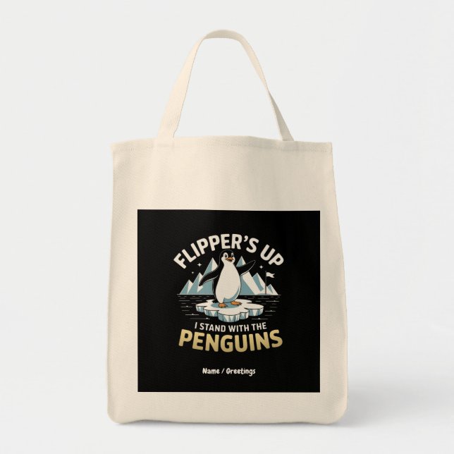 Funny Flippern auf, stehen mit den Pinguinen kühl Tragetasche (Vorne)