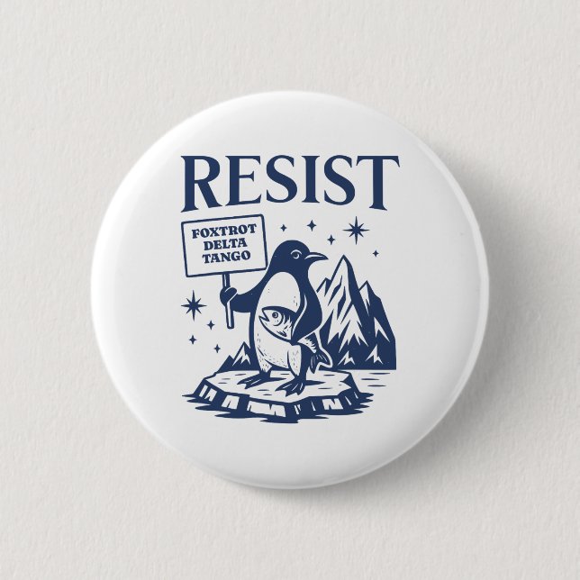 Funny Flippers Up Resist Pinguine Protest gegen Button (Vorderseite)
