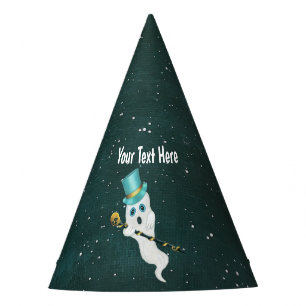 Funny Floating Ghost Wearing Blue Top Hat Skull Partyhütchen