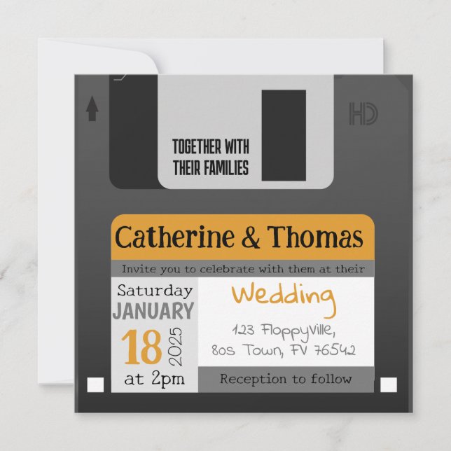 Funny Floppy Disc 80er 90s Wedding Einladung (Vorderseite)