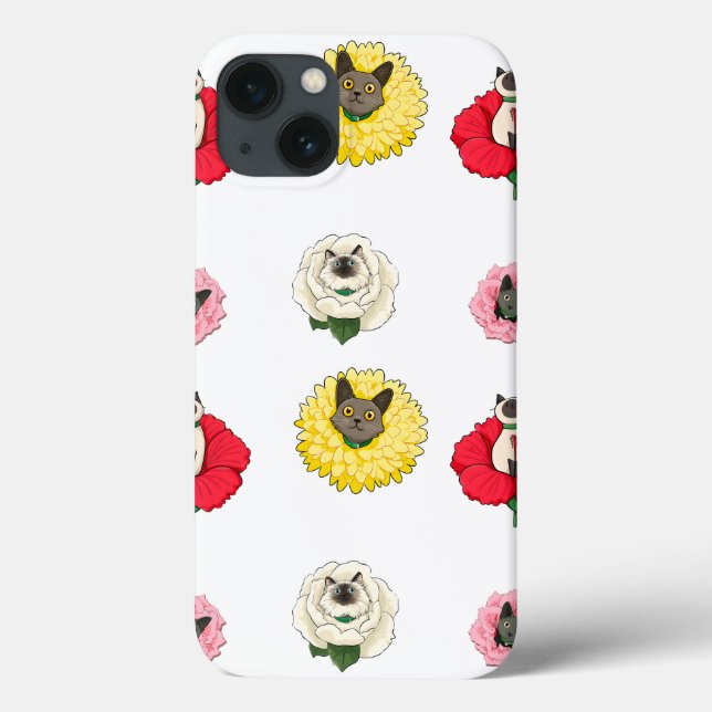 Funny Floral Cat Faces Case-Mate iPhone Hülle (Rückseite)