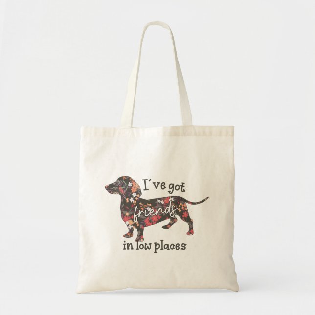 Funny Floral Doxie Tote Bags Tragetasche (Vorne)