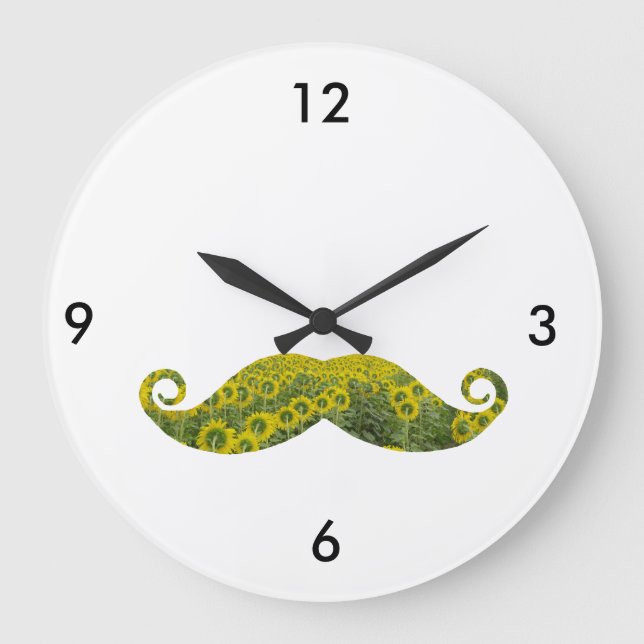 Funny Floral Mustache Runde (große Wall Uhr) Große Wanduhr (Vorderseite)