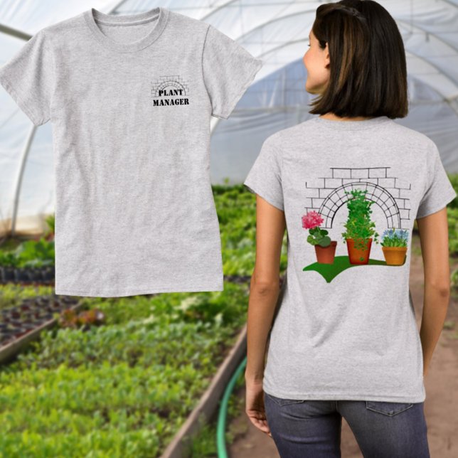 Funny Floral Pflanze Manager Vorder- und Rückseite T-Shirt (Von Creator hochgeladen)